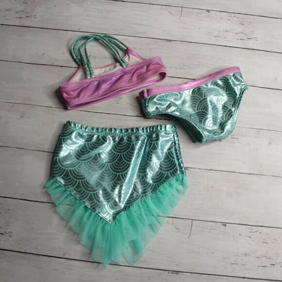 Wonder Nation Baby Girl Bikini Swimsuit Set Size 12 Months 3 Pc Mermaid - Picture 4 of 5